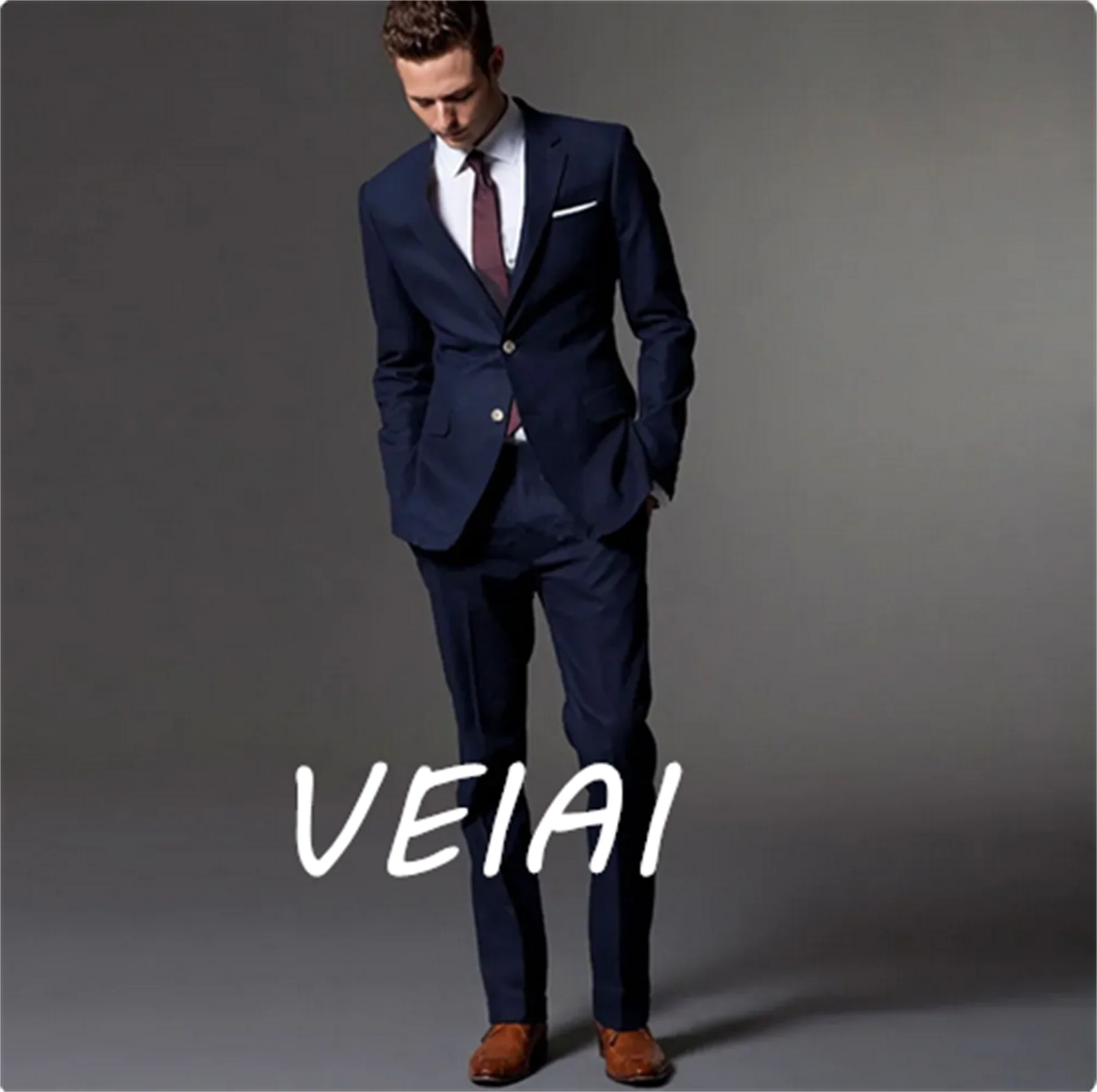 

Индивидуальный темно-синий мужской костюм, индивидуальный заказ, мужской свадебный костюм, облегающий костюм жениха для мужчин