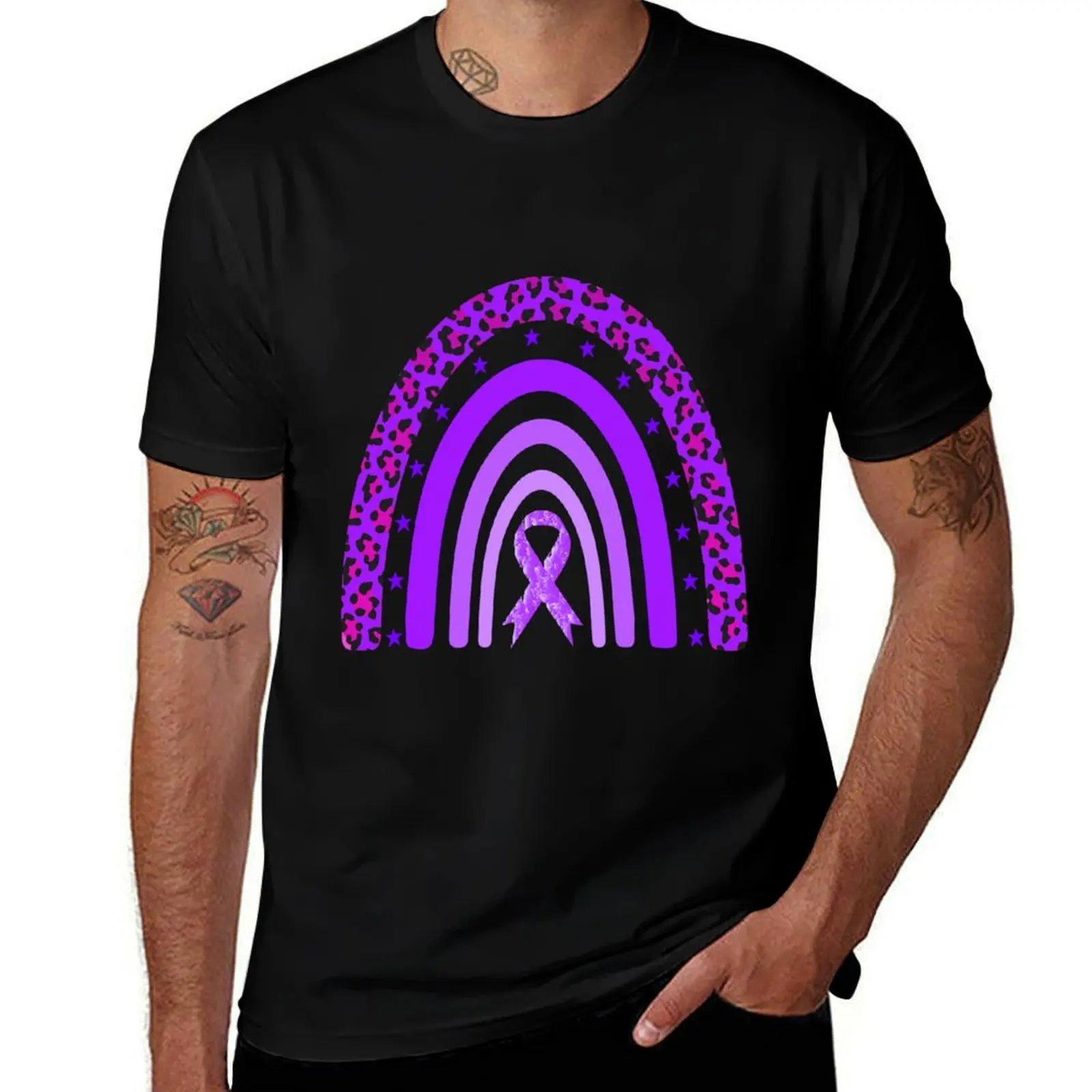 

I Wear PurpleAlzheimer's Awareness Rainbow T-Shirt t shirts for man pack cotton men t shirt cotton 100% T-Shirt