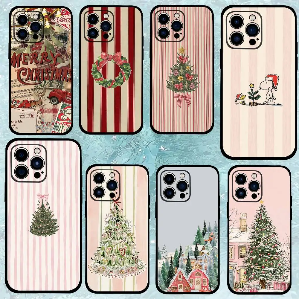 

Marry Christmas Phone Case For IPhone 1716 15 14 13 Pro Max 11 12 Mini X Xs XR Black Silicone Cover