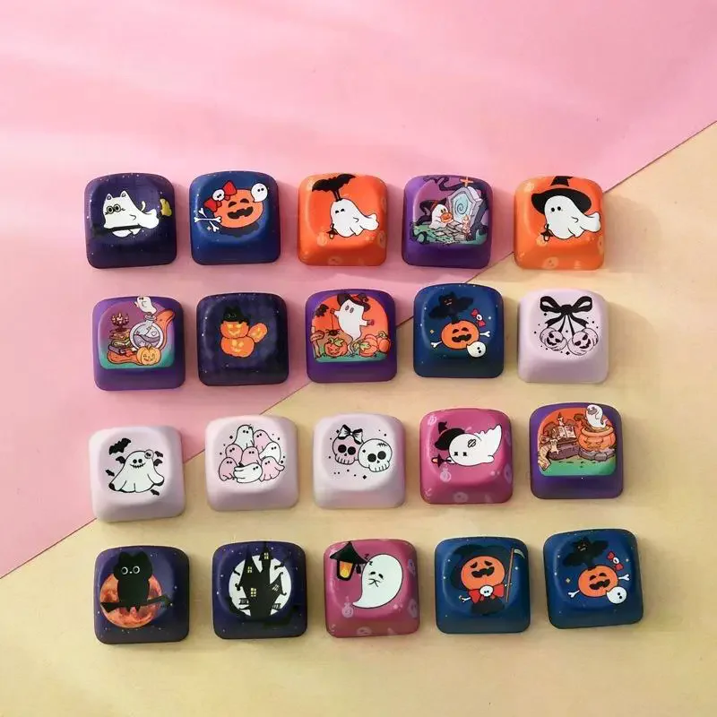 5/10PCS Halloween Themed Custom Keycaps Cute Ghost Pumpkin Prints For Mechanical Keyboard DIY Holiday Gifts