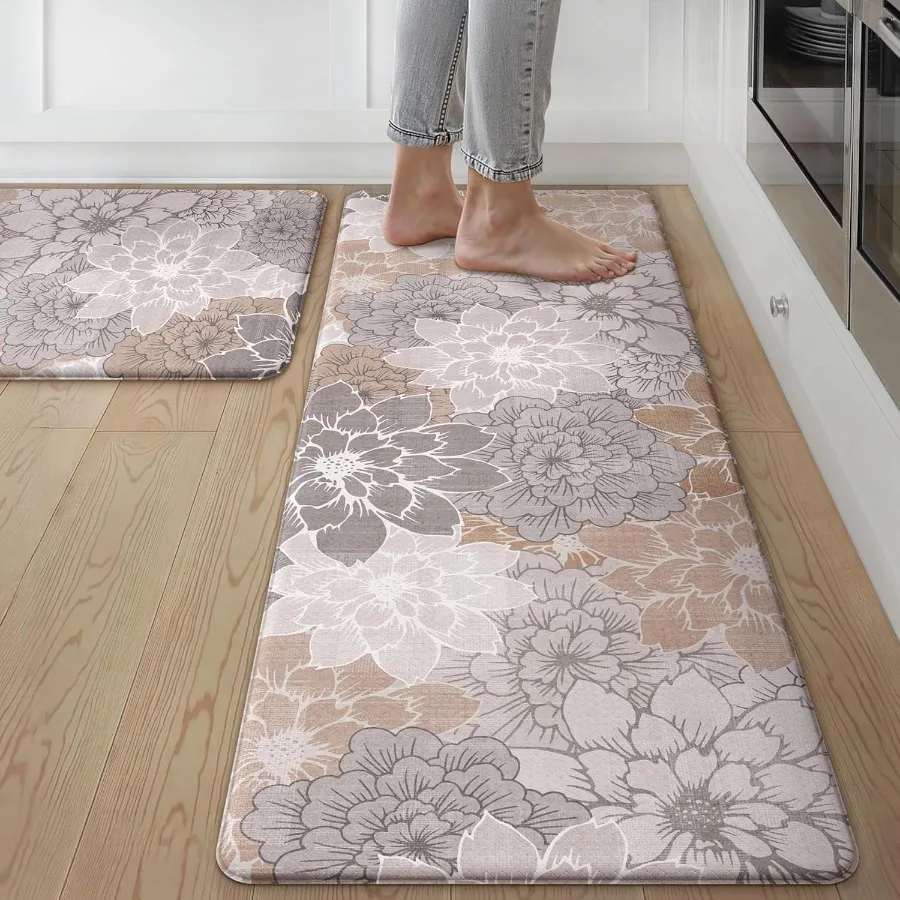 

Kitchen Mats for Floor Kitchen Rugs Non Slip Washable Sets of 2 Waterproof Cushioned Anti Fatigue Mat Floral Runner Rug for Lau