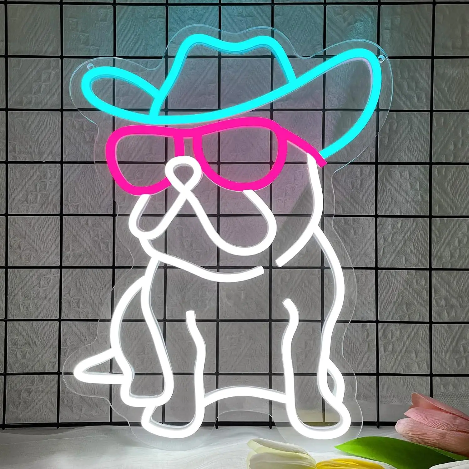 

Cowboy French Bulldog Neon Sign LED Wall Lights for Bedroom Home Office Game Room Pet Shop Bar Birthday Party Decor Gifts