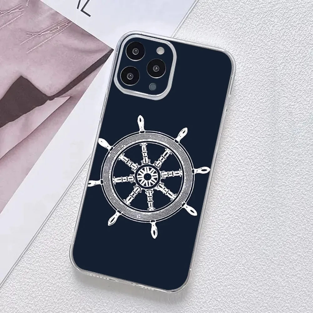 Anchor Boat Ship Wheel Phone Case For iPhone 11,12,Mini,13,14,15,Pro,XS,Max,X 8,7,6s,Plus,5,SE,XR Transparent Shell