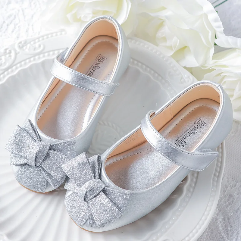 New Spring Autumn Girls Casual Shoes Children Leather Shoes Gold/Silver Students Girls Princess Shoes Non-slip Soft Sole Flats