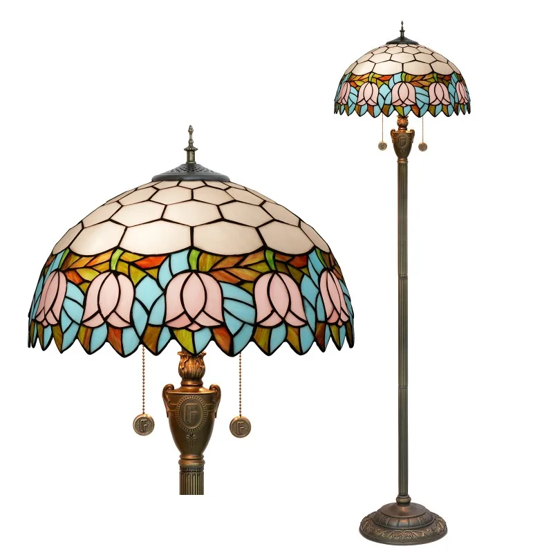 

40Cm Pink Tulip European Art Stained Glass Living Room Dining Room Bedroom Floor Lamp Bar Soldering