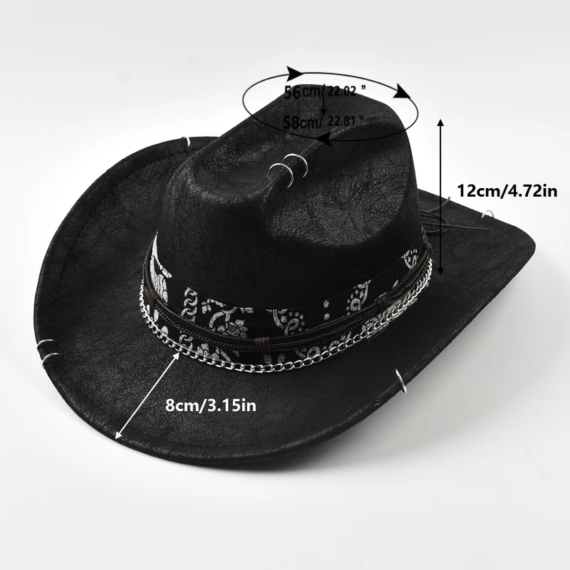 Neue Punk Stil Western Cowboy Hut Für Frauen Männer Vintage Big-edge Cowgirl Jazz Hut Feiertage Party Cosplay Hut – Detail 2
