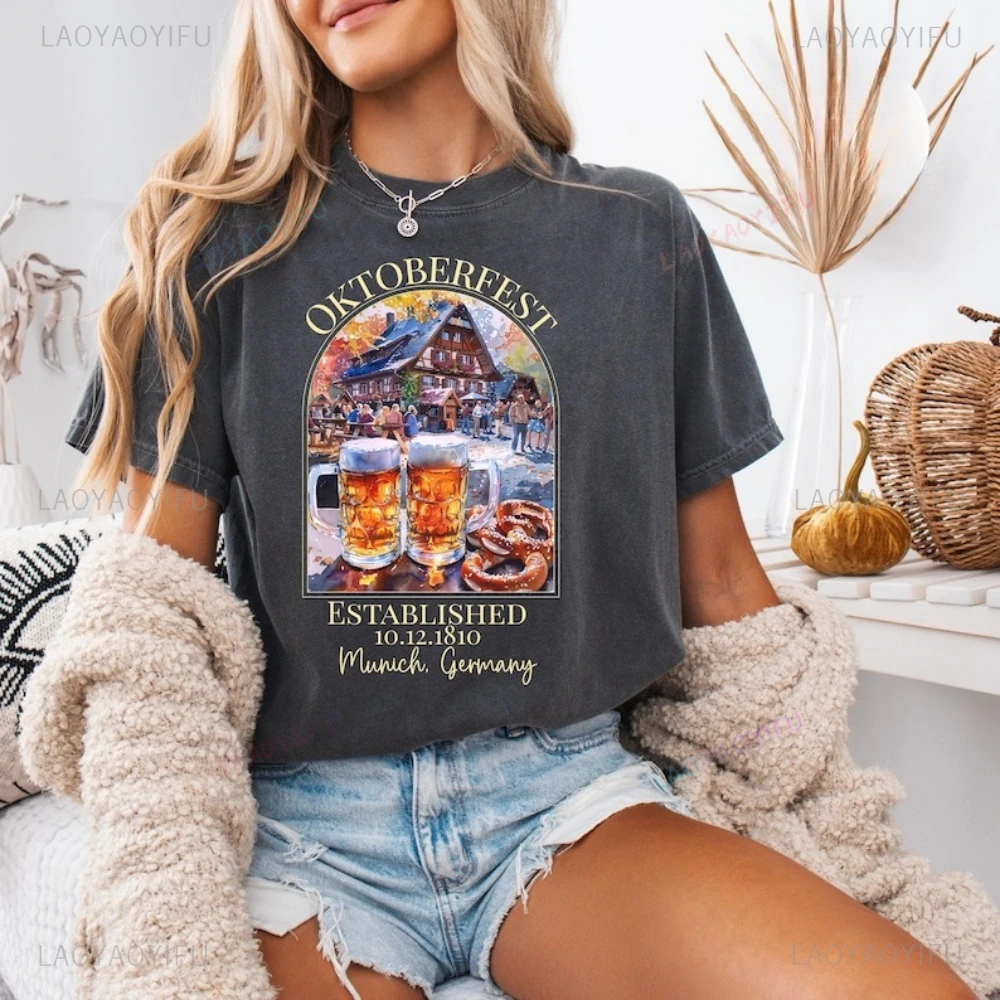 

Oktoberfest Established 10 12 1810 Munich Germany Graphic T Shirts Woman Man Vintage Festival Celebration Cotton T-shirt Party