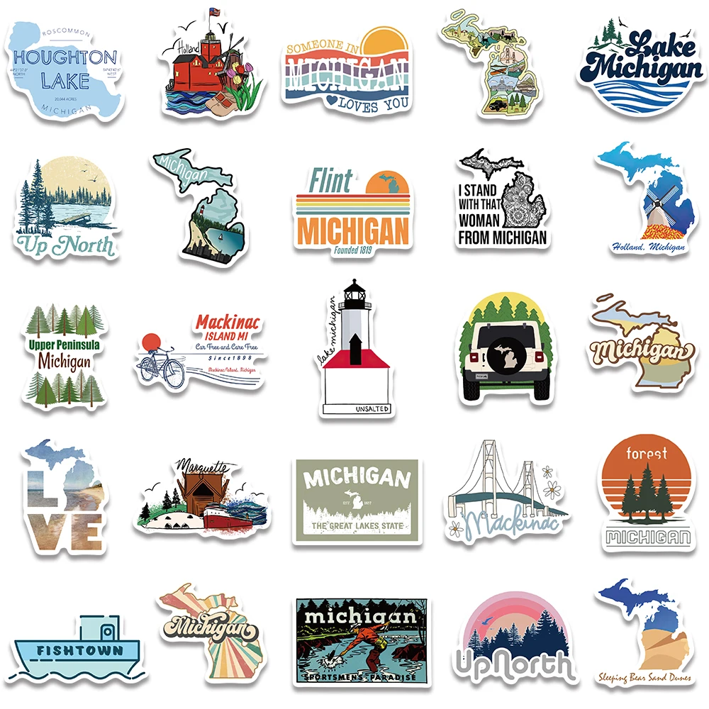 50pcs Waterproof Graffiti Classic Cartoon Michigan Landscape Stickers For Luggage Guitar Phone Diary Vinyl Laptop Decals