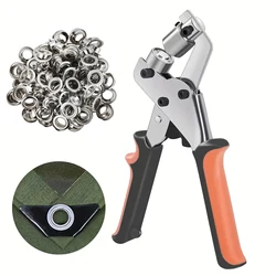 Grommet Tool Kit Handheld Hole Punch Pliers Portable Grommet Hand Press Machine Manual Puncher w/ Silver Grommets of 10mm