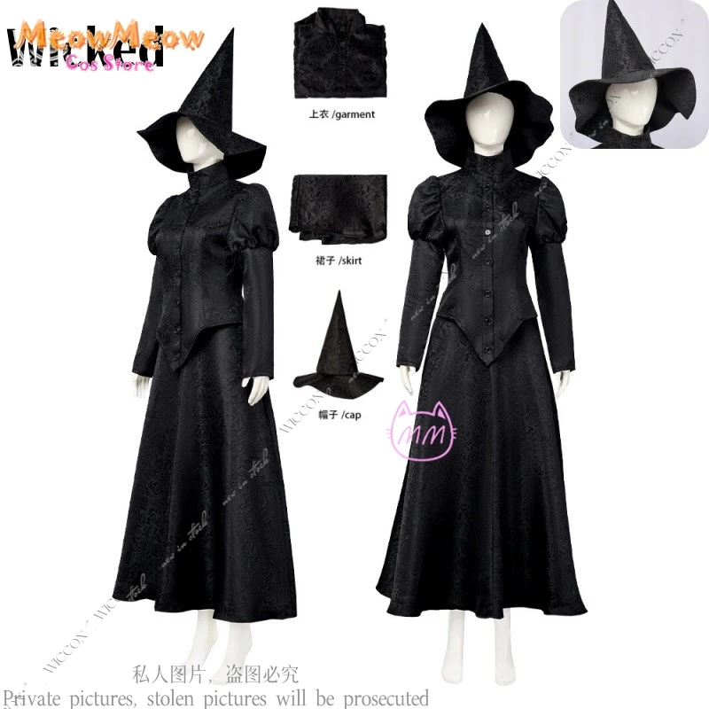 

Halloween 2024 Wicked Cosplay Costume Witch Stage Costumes Female Magician Clothing And Hats New Woman Role Play Full Set