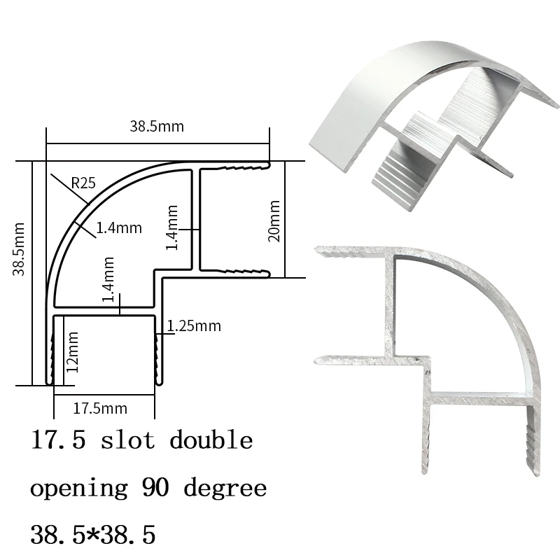 RV personalizado 17,7 ranhuras com ângulo de abertura duplo perfil de alumínio suspenso interno