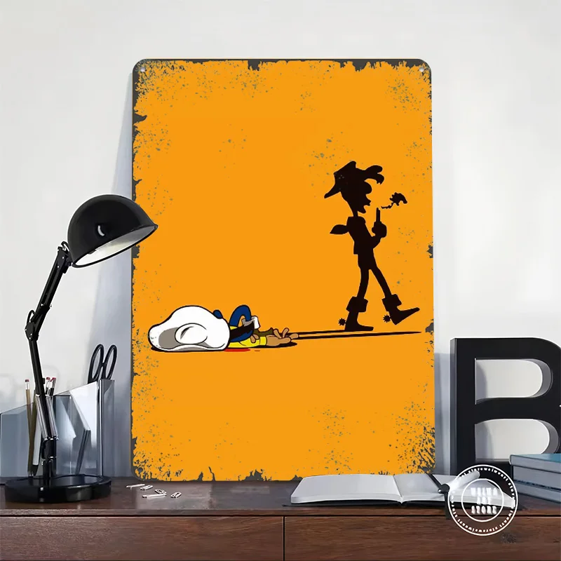 ملصق معدني مطبوع عليه Lucky Luke Shadow Comics لتزيين غرفة الألعاب، علامات قصدير معدنية قابلة للتخصيص لتزيين جدران الفن #2