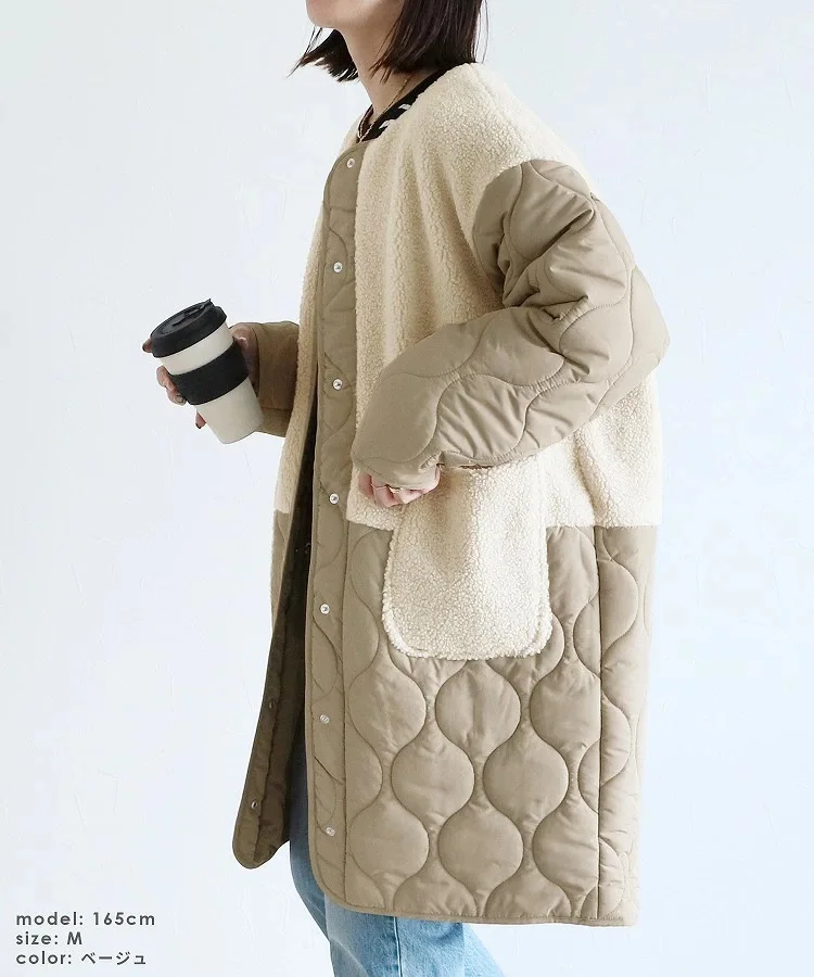 Cappotto da donna di media lunghezza in lana di agnello con cuciture imbottite in cotone ispessito Parka invernale maxi girocollo con grandi tasche giacca ispessita