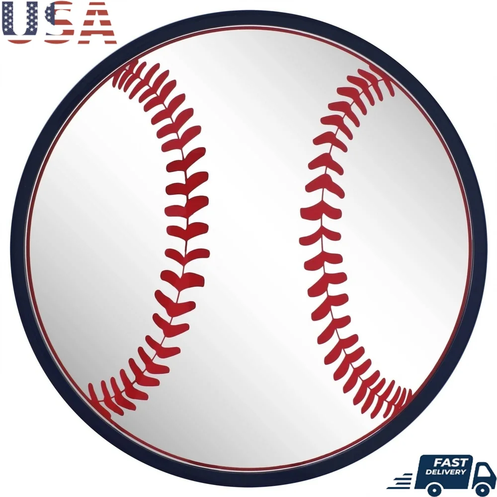 

Круглое бейсбольное настенное зеркало, забавное декоративное домашнее спортивное тематическое детское комнатное мужское пещера, легко монтируемая пластиковая рамка, стеклянная декоративная