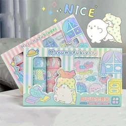 Kawaii Anime Sanrio Sweet Marumofubiyori Tape Sticker Set Cute Cartoon Character Lovely Student Handbook Gift Box Toys for Girls