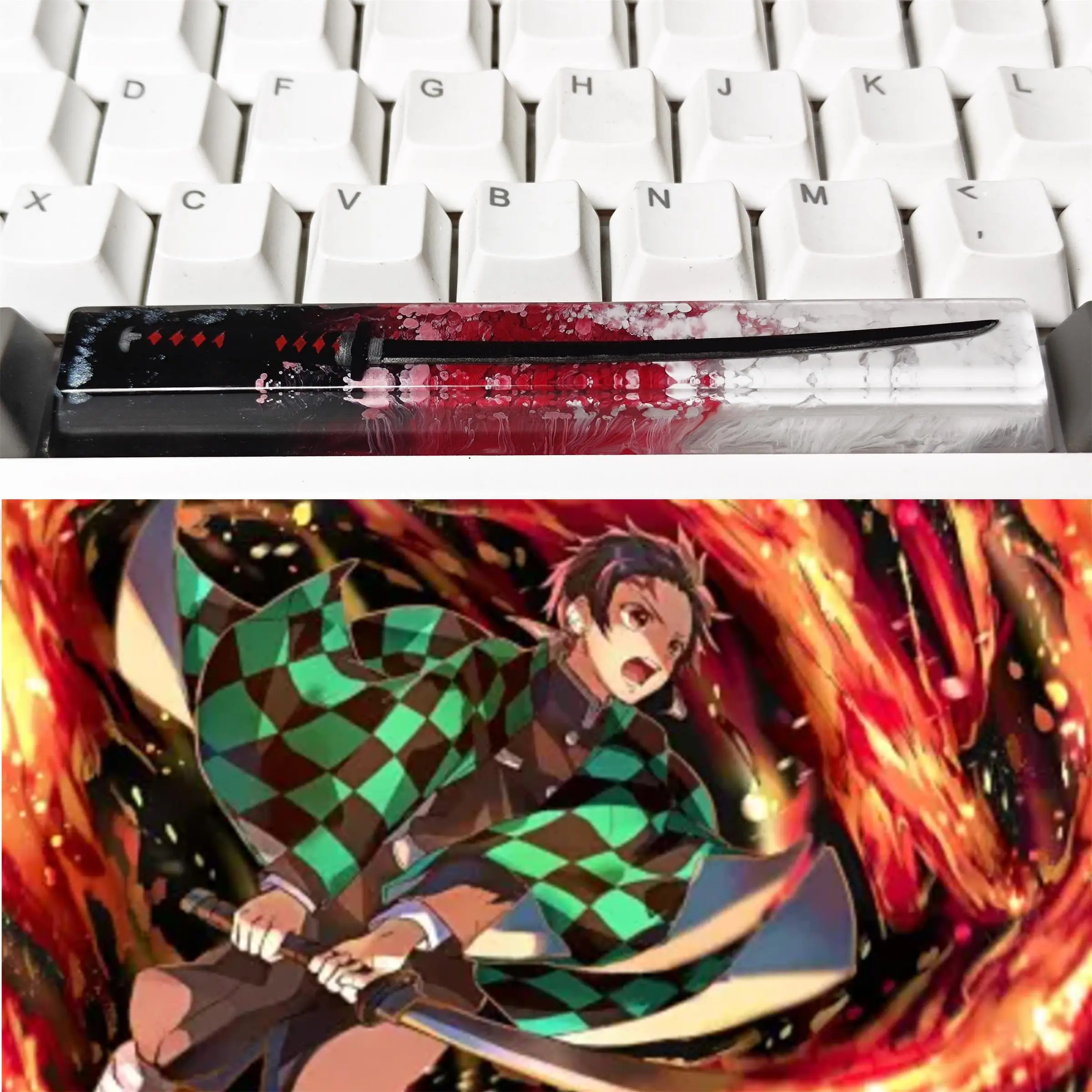 Japan Anime Demon Slayer Artisan Resin Keycaps 6.25u Spacebar Custom Mx Switch Key Caps For Mechanical Backlit Keyboard GK64 61