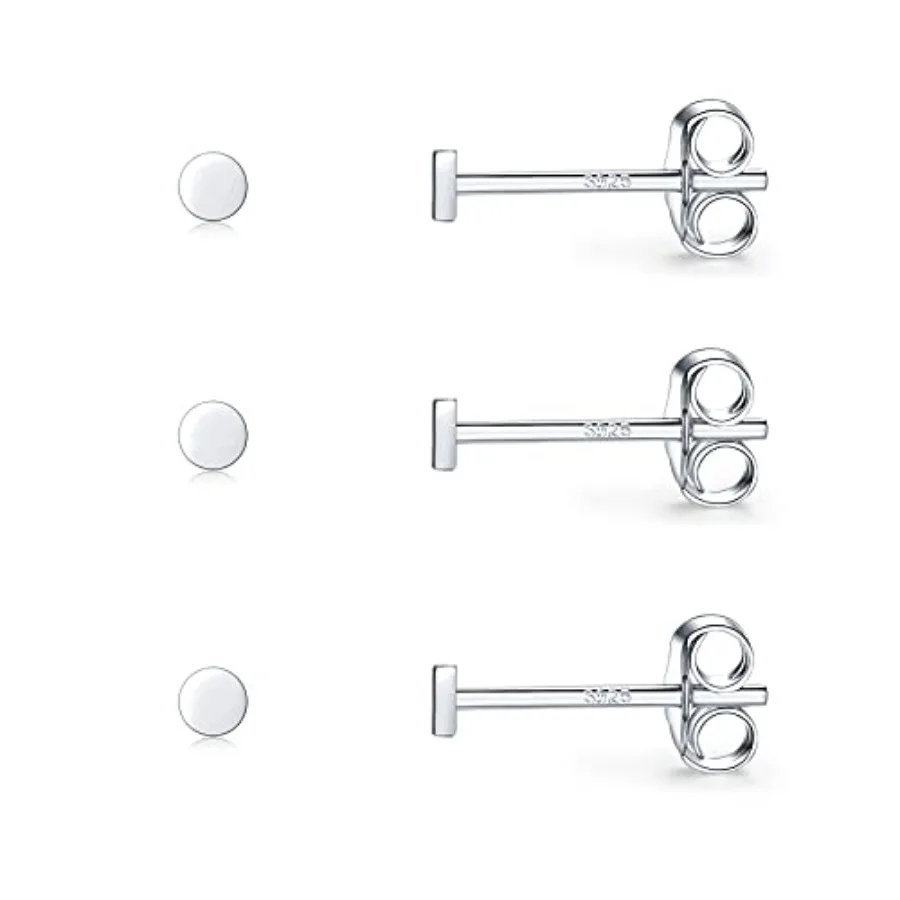 

Sterling Silver Stud Earrings for Women, Tiny Flat Dot Earrings Set Small Hypoallergenic Circle Stud Earrings Dainty Round Trag