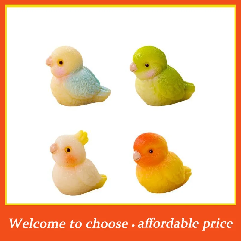 #4PCS Cute Mini Resin Parrot Animal Figurines DIY Ornament for Desktop Shelf Bedroom Home Decoration Gift