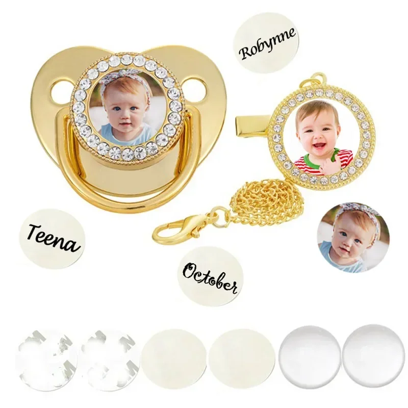 Baby Blank Pacifier and Pacifier Clip DIY Make Photo Name Silicone Newborn Teether Baby Shower Gifts Infant Nipple Bling Soother