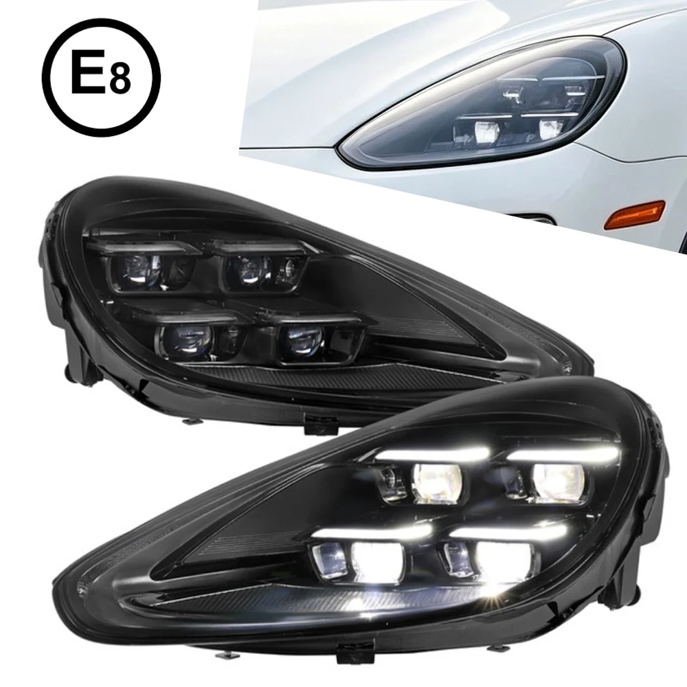 Phares avant à LED matriciels TYPY 4 lentilles pour Porsche Cayenne 958.2 2015-2017, boîtier noir, feux de jour à LED, clignotants dynamiques séquentiels, Plug and Play, Canbus, étanches, lentilles anti-jaunissement, pièces de rechange pour éclairage automobile, modification de phares avant.