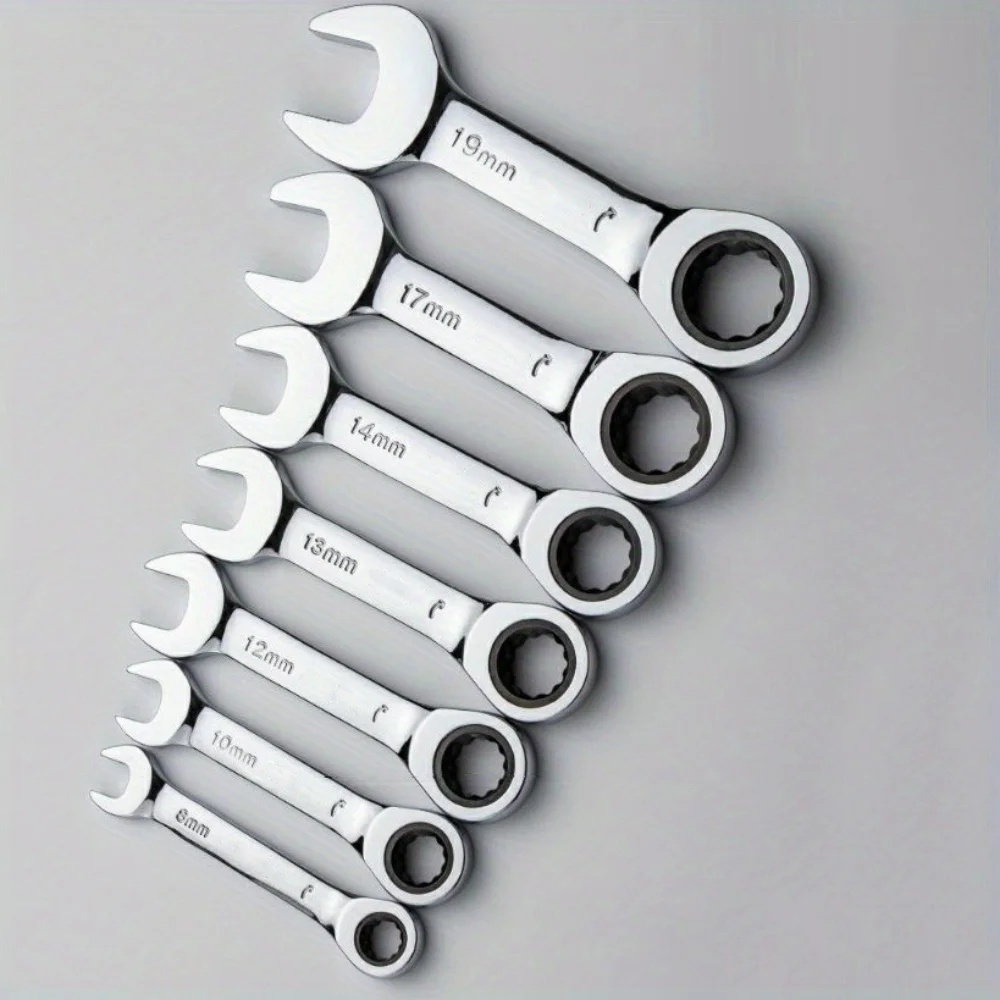 6-19mm Short Handle Quick Ratchet Wrench 72 Teeth Multi Functional Portable Short Dual-use Plum Blossom Small Wrench Hand Tools