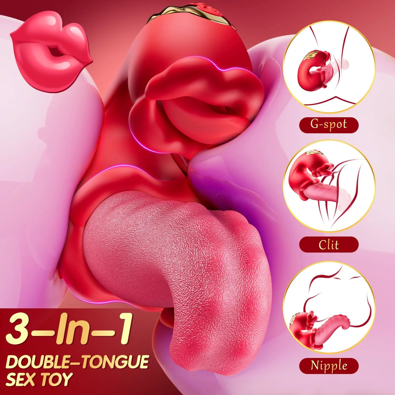 HESEKS 4 in 1 Tongue Swing Thrusting Vibrators Dildo Rose G Spot Clitoral Stimulator Vibrator Adult Sex Toys for Women Couples