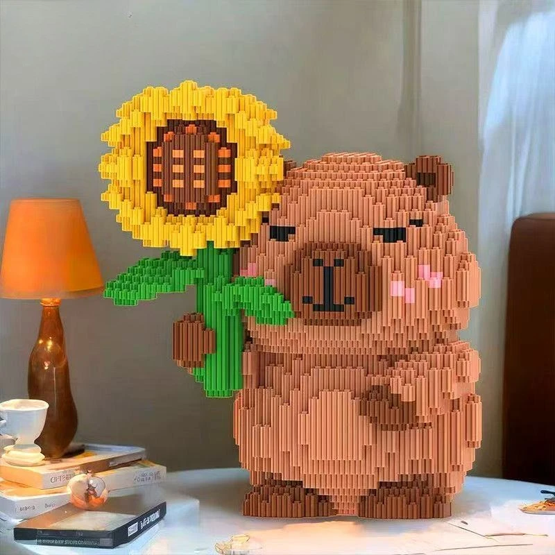 Cute Big Capybara Building Block Cartoon Brick Desk Organizer For Office Supplies Cosmetics Birthday Gift Desktop Home Decor