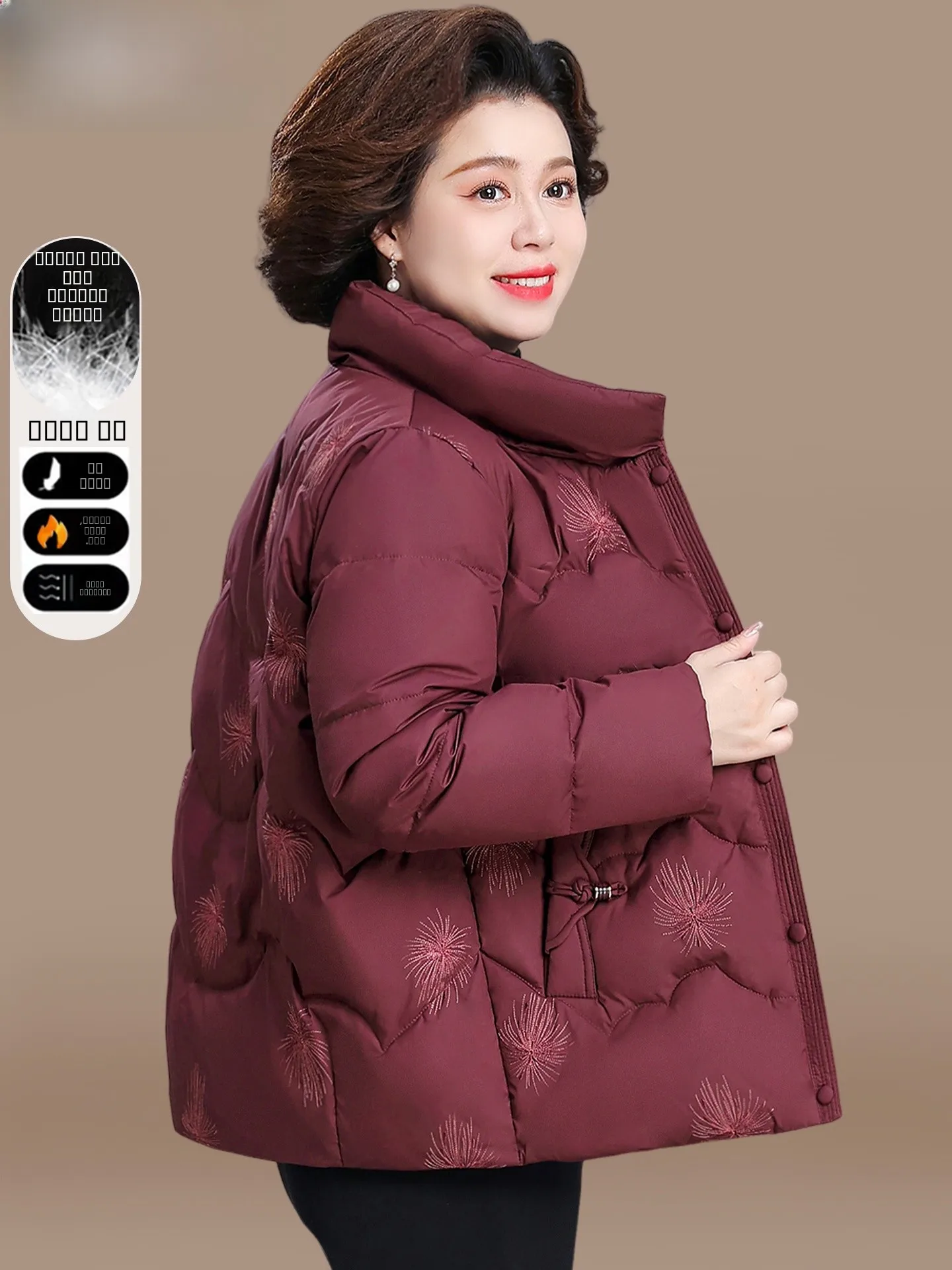 

Warmth Mommy ort down Jaet Women's Faion Straight Cut Embroidery Mid-aged And ly Cotton Clothes Autumn Winter