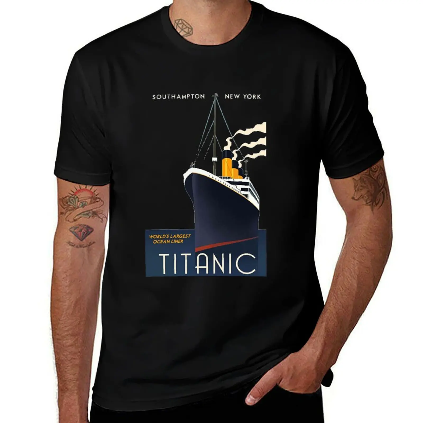 Titanic Sinking Vintage Poster Cruise Ship Atlantic Ocean Voyage T-Shirt Work Basic Short Sleeve Top T-Shirt