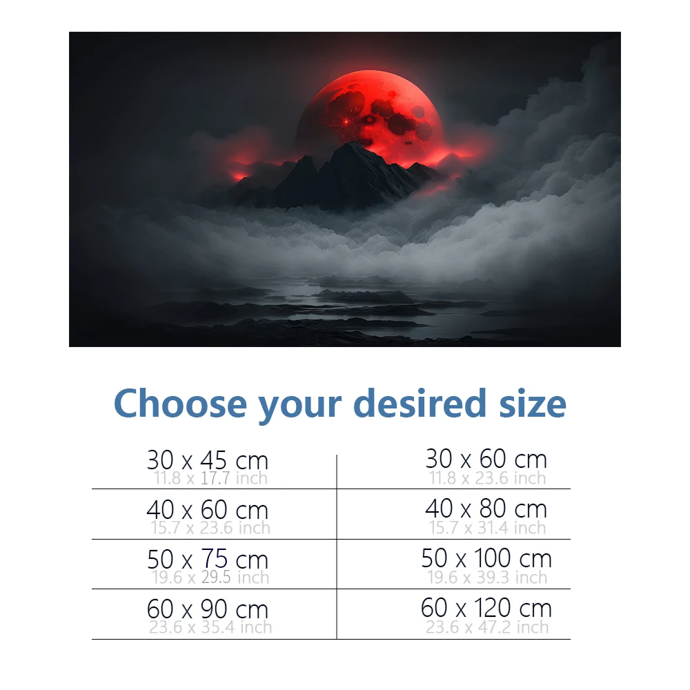 Aquarium Background Sticker Decoration for Fish Tanks,  Blood Moon Mist Clouds Mountains HD 3D Poster Self-Adhesive Waterproof