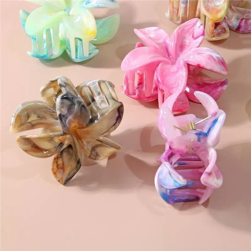 Korean Acrylic Colors Women Hairpin Hair Accessories Bright Oil Flower Girl Marble Texture Hair Claws Shark Clips Headwear 2025