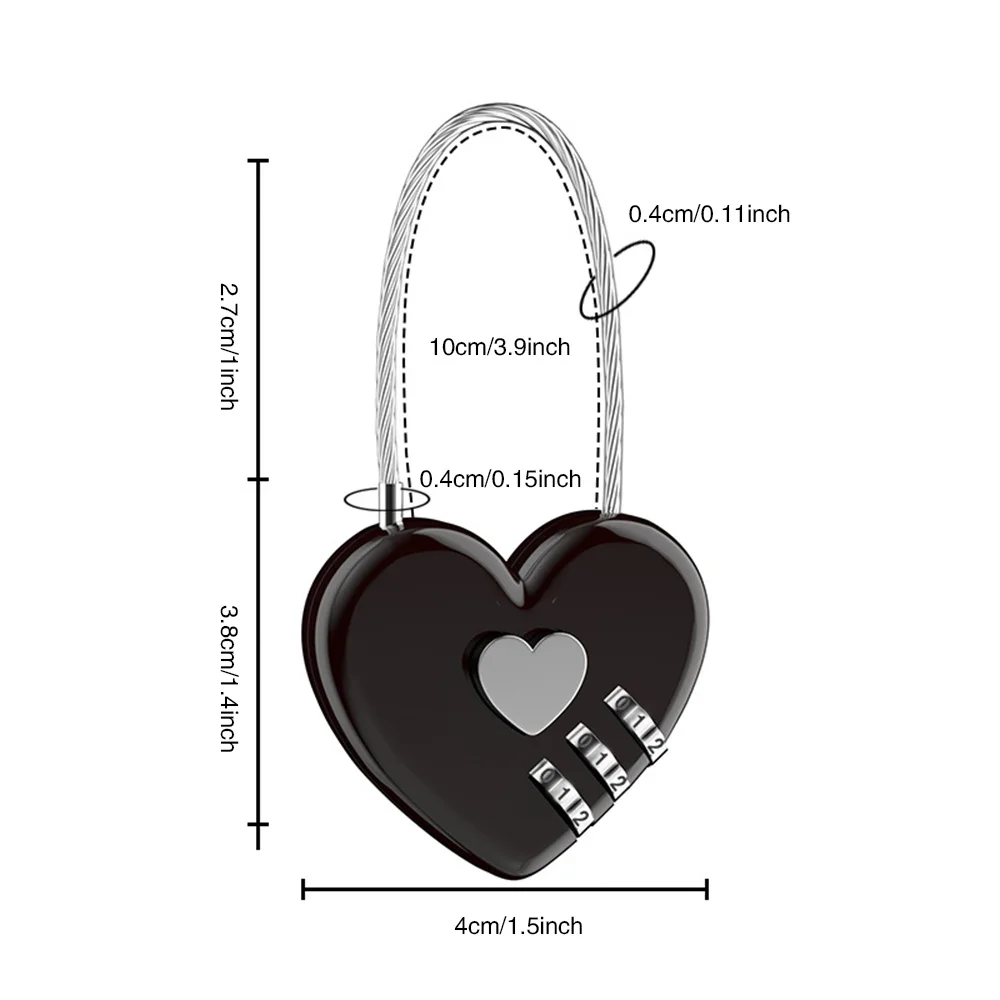 Heart-shaped Password Lock Combination Lock Can Reset Three Digit Combination Outdoor School Portable Luggage Metal Anti-theft