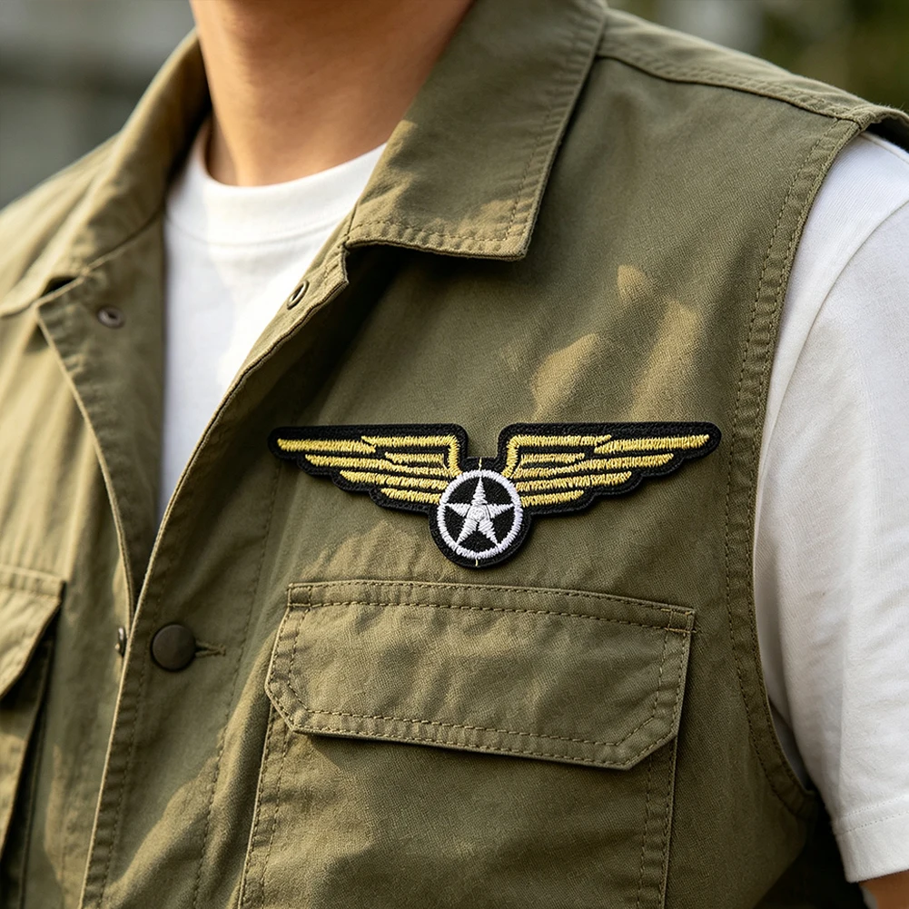 2 Stück Retro American Air Force Gestickter Aufnäher Sternflügel Stoffabzeichen Jacke Hut Mode Kleidung Rucksack Deko-Accessoire – Detail 5