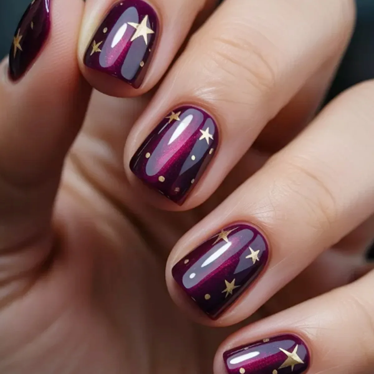 24Pcs Colorful Aurora Star Pattern Design False Nails Art Short Reusable Press on Black Square Nails Spicy Girl Fake Manicure