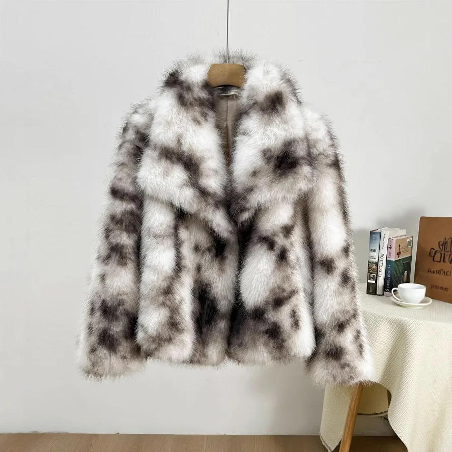 Faux Fur Coats Women Full Sleeve Short Coat Turn Down Collar Thick Warm Y2k Jackets Elegant Open Stitch Autumn Winter Jacket