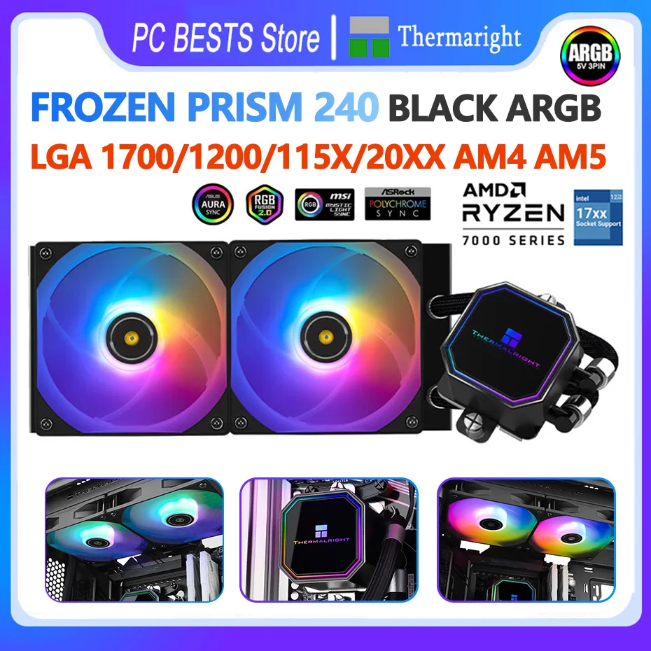 

Thermalright Frozen Prism 240 Black ARGB Water Cooled Radiator 5V 3PIN CPU Cooling Fan Intel LGA1700 2011 1200 1366 115X AM5 AM4