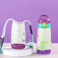 Kids Stainless Steel Straw Thermos Mug With Case Cartoon Leak-Proof Vacuum Flask Children Thermal BPA Free 350ml Water Bottle