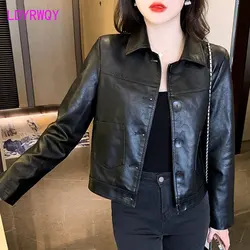 Spring and Autumn Short Leather Coat Women's Leather Jacket Women's Motorcycle Style Top Women