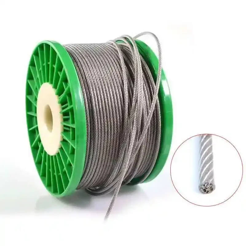 7x19/ 7x7/1x7 304 Stainless Steel PVC Coated Wire 0.38mm-12mm Rope Flexible Cable Clothesline Soft Cable Transparent Wire Rope