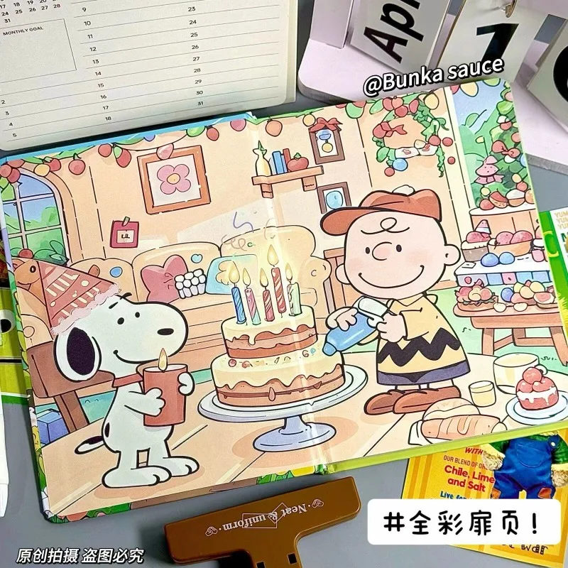 Snoopy Cartoon Anime Painted Inner Pages Hardshell Notebook Full A5 Notebook Student Hand drawn Cute High Beauty Printed Ledger