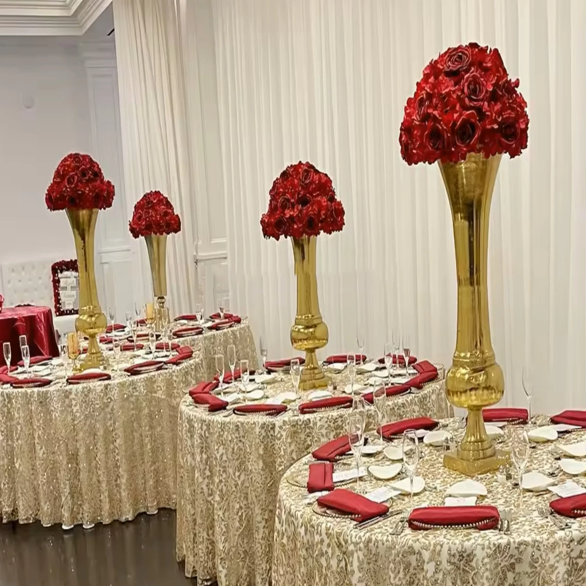 100cm)4pcs to 15pcs) Decorating Gold Metal Flower Bowl Vase Gold Metal Pedestal Bowl Compote Flower Vase for party wedding tab