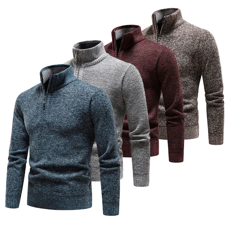 

Autumn and Winter Sweater Half Zipper Sweater Men's Plush Thick Coat Solid Color Knitted Sweater Large Size Sweater