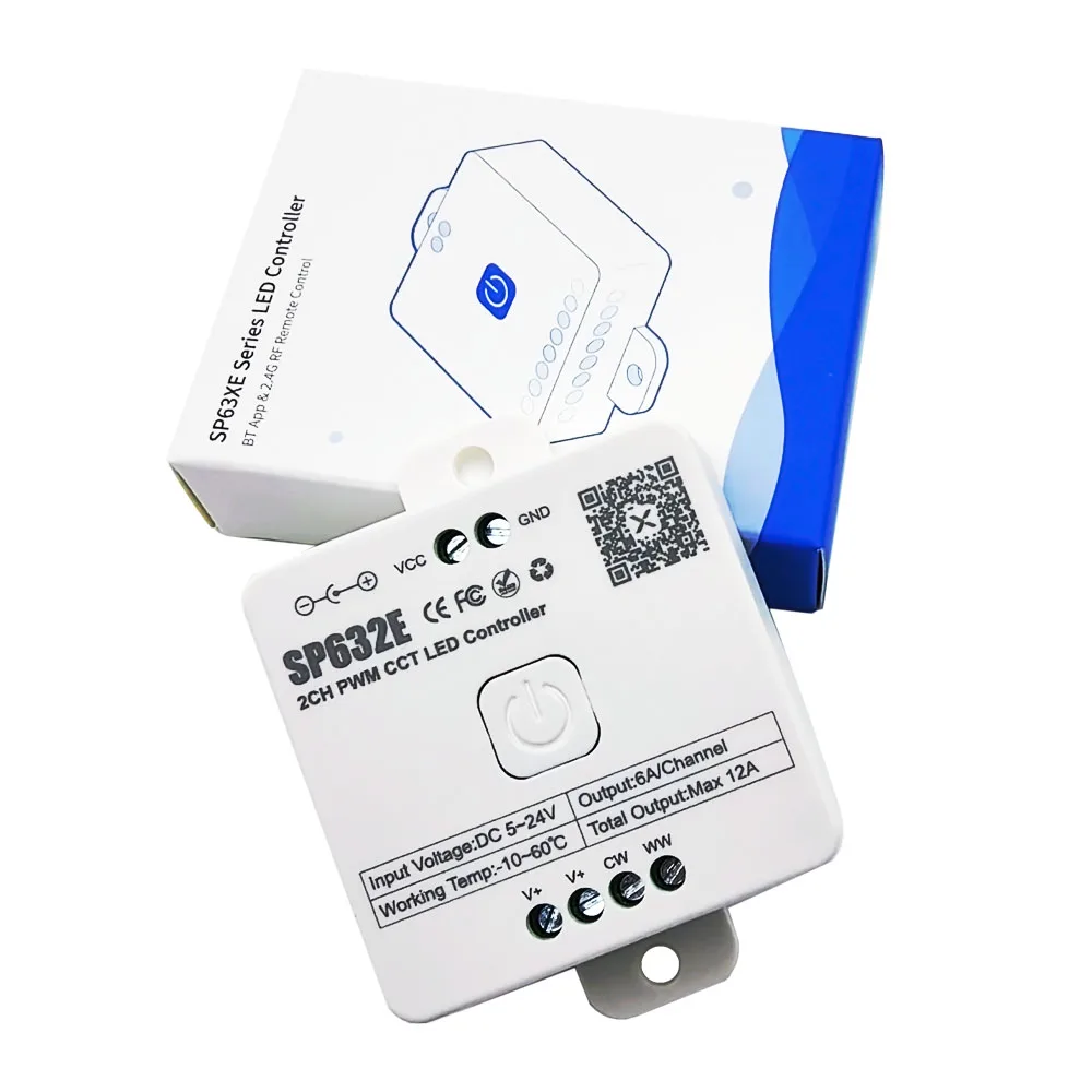 DC5-24V SP632E 2CH PWM CCT LED Controller Blue-tooth APP Control for CCT Dual White Led Strips