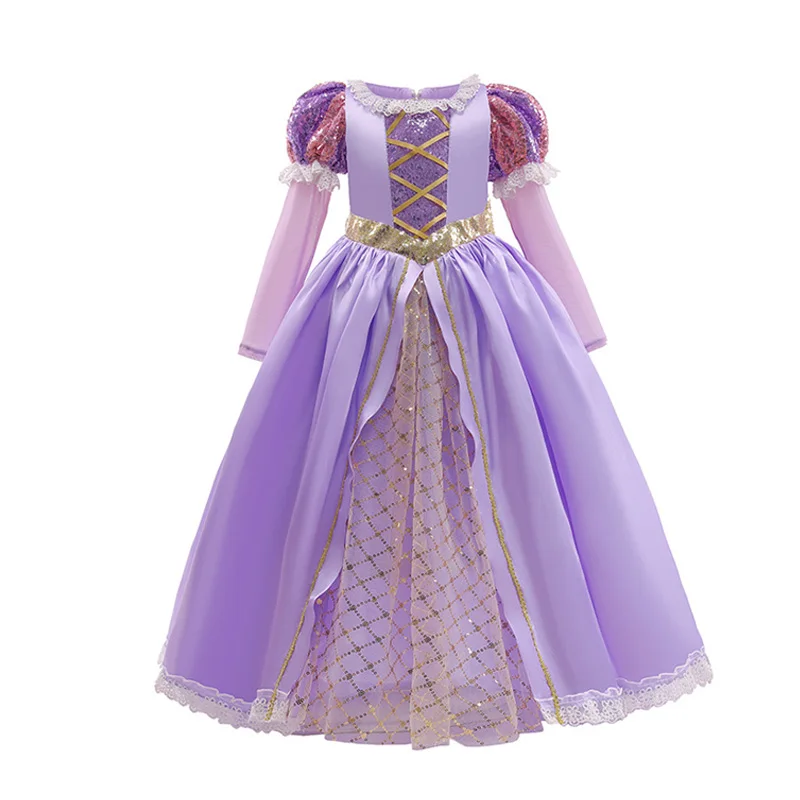 Disney-Vestido Rapunzel feminino, Vestido de princesa infantil, Elsa, Anna, Belle, Mirabel, Flor Cosplay, Traje de Halloween, Carnaval