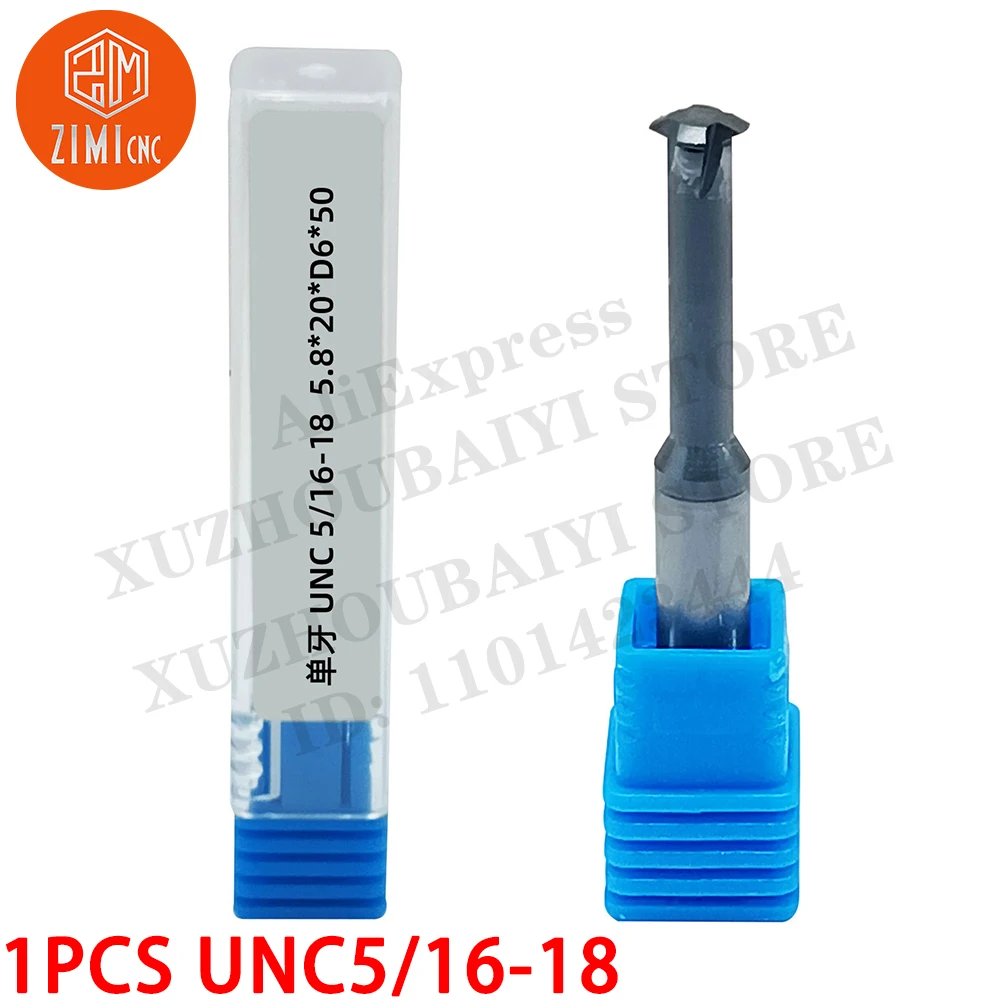 1P UNC 5/16-18 TPI Single Pitch Solid Carbide Thread end Mill AlCrN Coated 0.22in Cutting Diameter, Necked to Thread 0.78in Deep