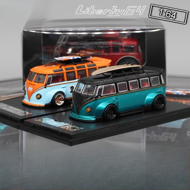 1:64, T1 van Kombi corpo largo modificado novo estoque, coleção de modelo de carro de simulação em miniatura estática fundida em liga.