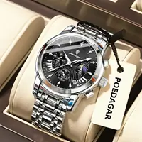 POEDAGAR, relojes militares originales para hombre, Reloj cronógrafo con fecha luminosa resistente al agua, relojes de cuarzo de acero inoxidable para hombre, Reloj