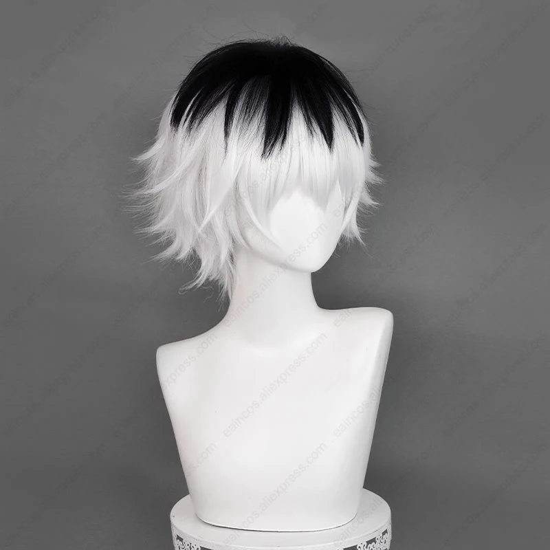 Sasaki Haise Cosplay Wig 30cm Mixed Color Short Wigs Heat Resistant Synthetic Hair Halloween Party Wigs