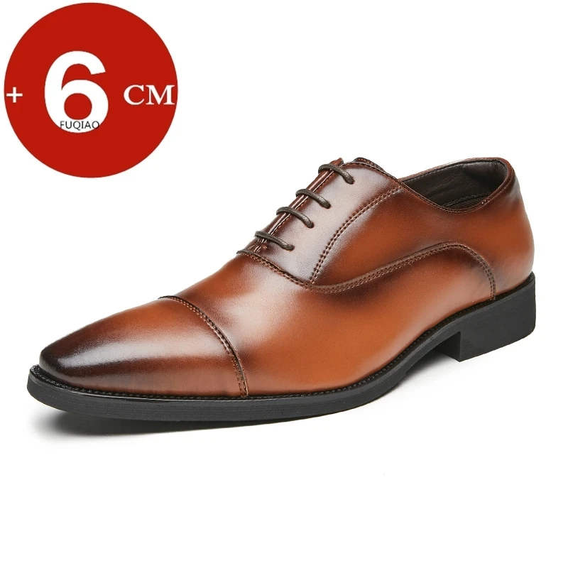 Brand Genuine Leather Elevator Shoes Business Men Dress Shoes Wedding Formal Oxford Height Increasing Shoes For Men Large Size