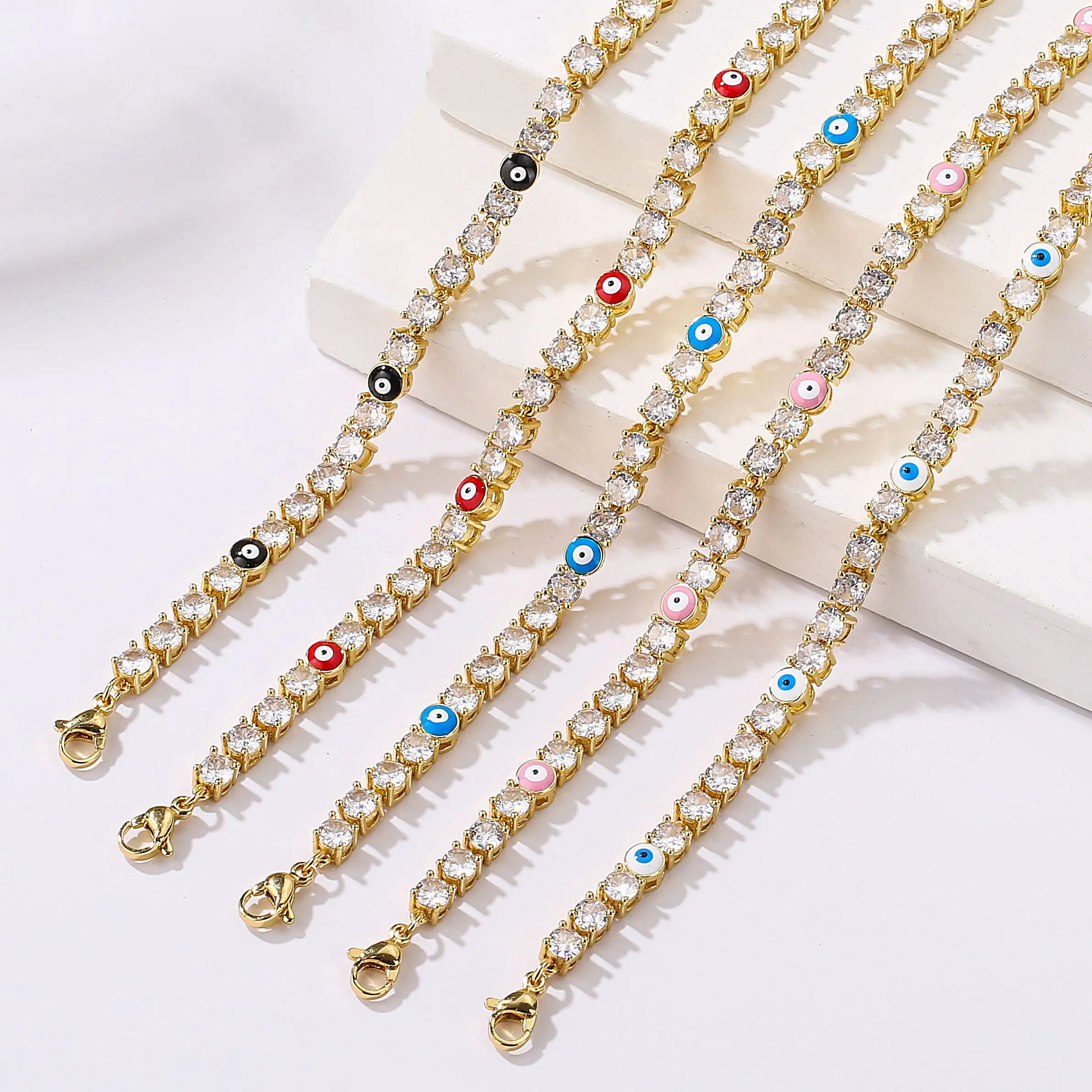 HECHENG,Enamel Lucky Evil Eye Tennis Bracelets  Fine Party Jewelry Copper CZ Eye Bracelet Rainbow Jewelry